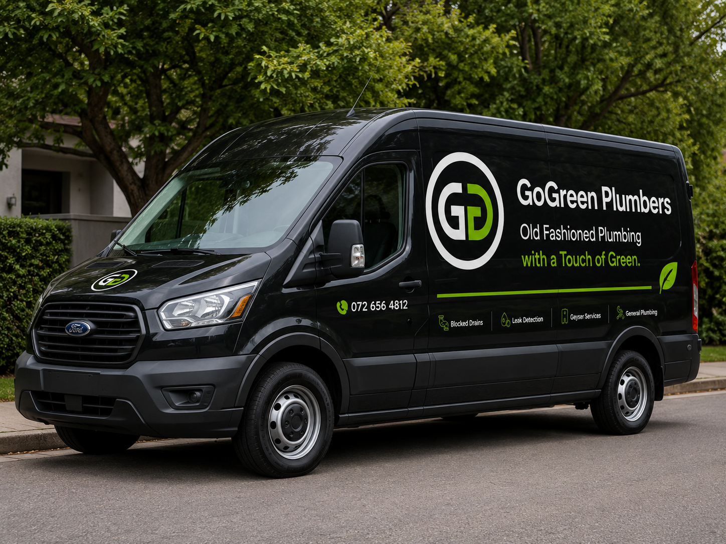 Branded GoGreen Plumbers van parked on a Johannesburg street